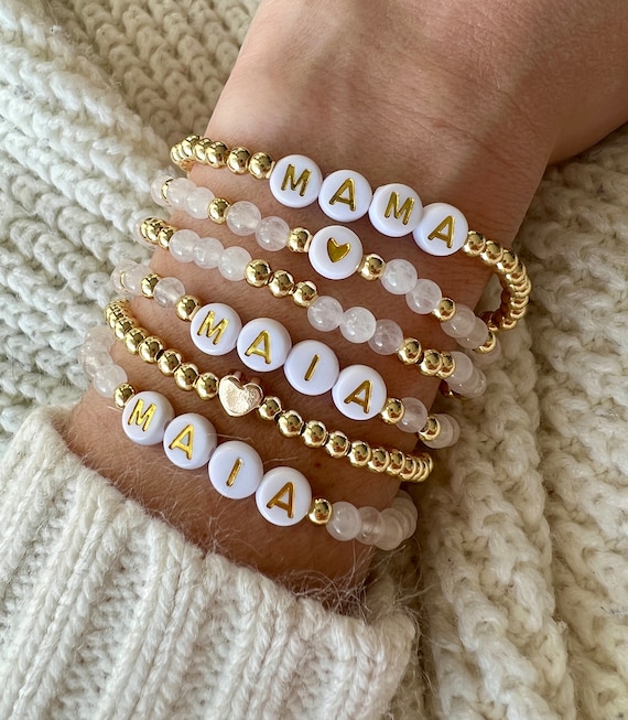 Personalized Word Bracelet, Kids Name Bracelet, Stacking Mama Bracelet, Custom Name Beaded Bracelet, Personalized Gift, Stretch Bracelet