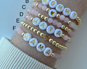 Personalized Word Bracelet, Kids Name Bracelet, Stacking Mama Bracelet, Custom Name Beaded Bracelet, Personalized Gift, Stretch Bracelet