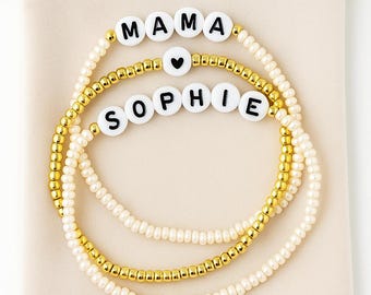 Dainty Beaded Name Bracelet, Word personalized Name Bracelet, Custom Beaded Bracelet, Mommy Bracelet, Custom Gift for Her