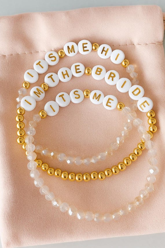 Bracelet JGA Enterrement De Vie De Jeune Fille – Bride Et Team Bride – Élastique, Blanc, Noir Ou Rose