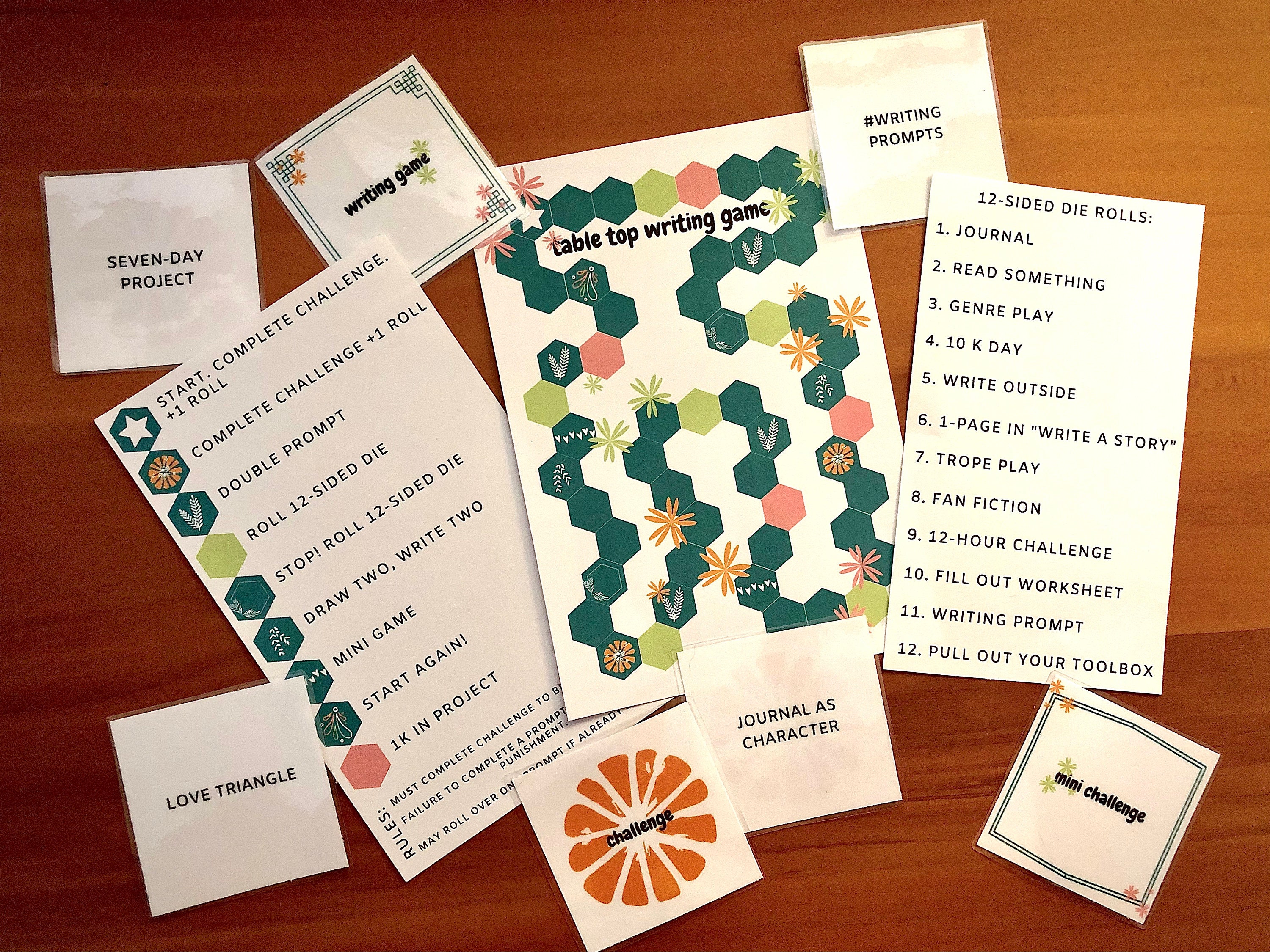 Jeu d'écriture de table imprimable - Jeu d'écriture - Défi d'écriture - Cadeau d'écrivain - Amoureux de l'écriture - Jeu d'invite d'écriture