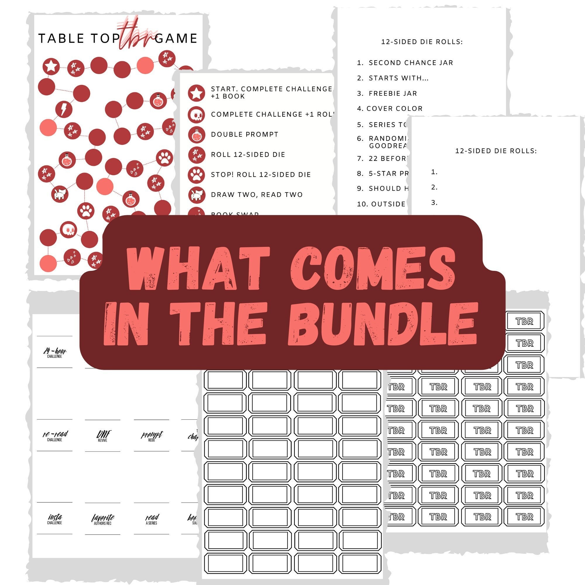 red printable table top tbr game reading game reading etsy