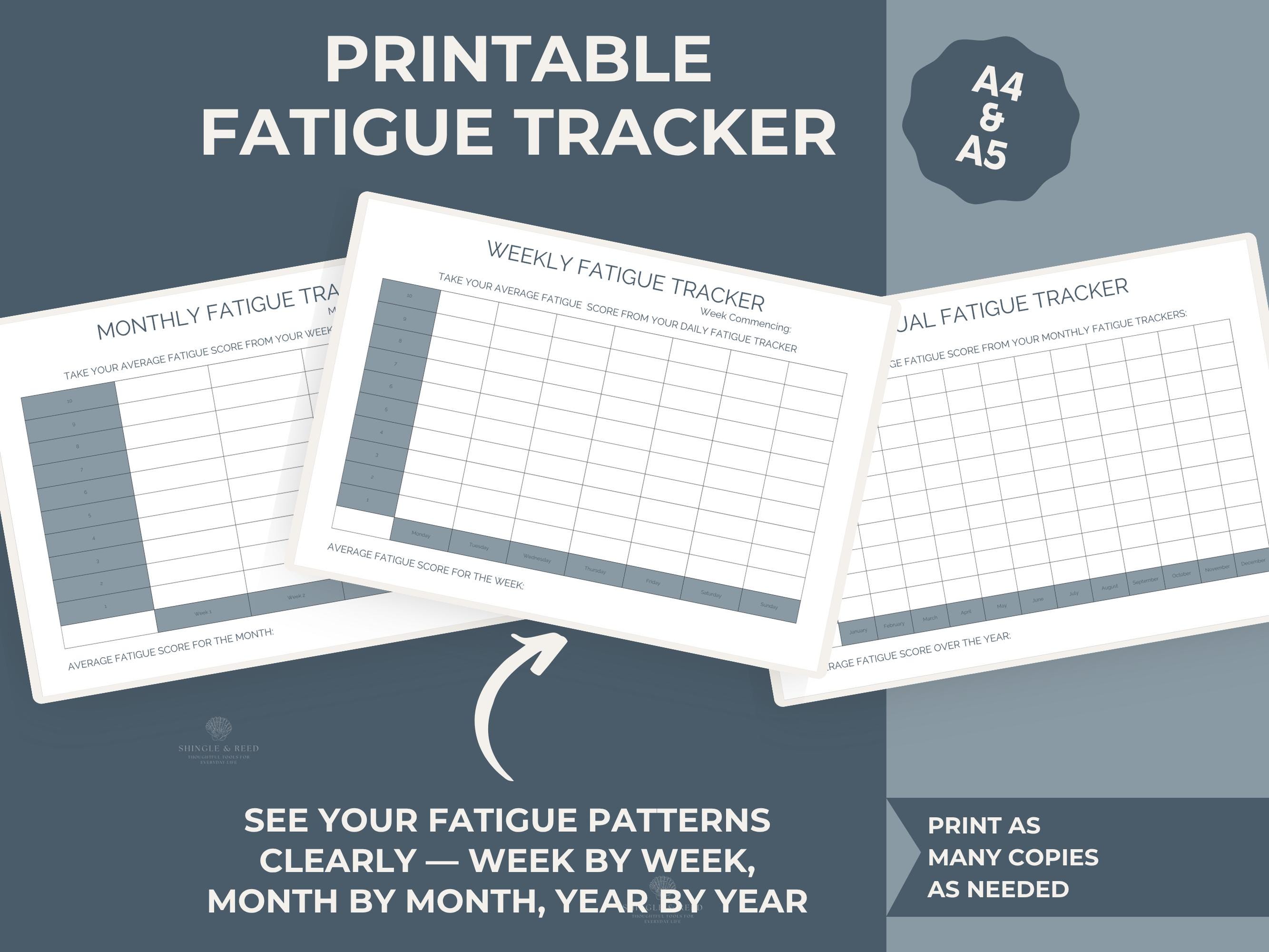 Long Term Fatigue Tracker Printable | Weekly Monthly Annual Fatigue Log ...