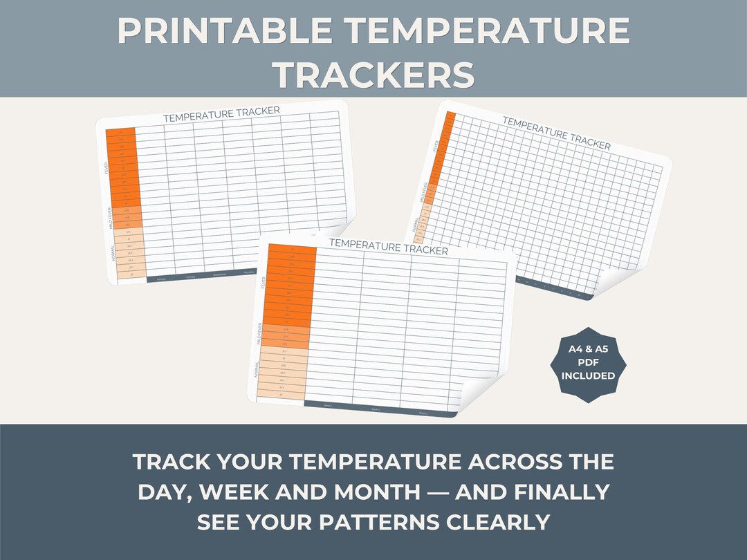 Printable Temp Convert Charts.pdf Temperature Tracker Printable | Daily Weekly Monthly Temp Log | Fever ...