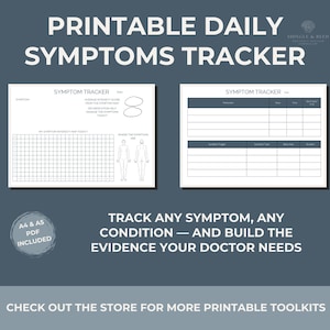 Registro diario de síntomas imprimible / Registro de síntomas de enfermedades crónicas en PDF / Mapa de intensidad de síntomas / Mapa corporal / A4 y A5 / Descarga instantánea