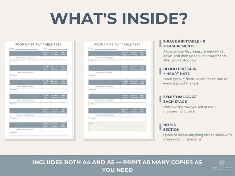 Poor Man's Tilt Table Test Printable | Pots Test Tracker PDF ...