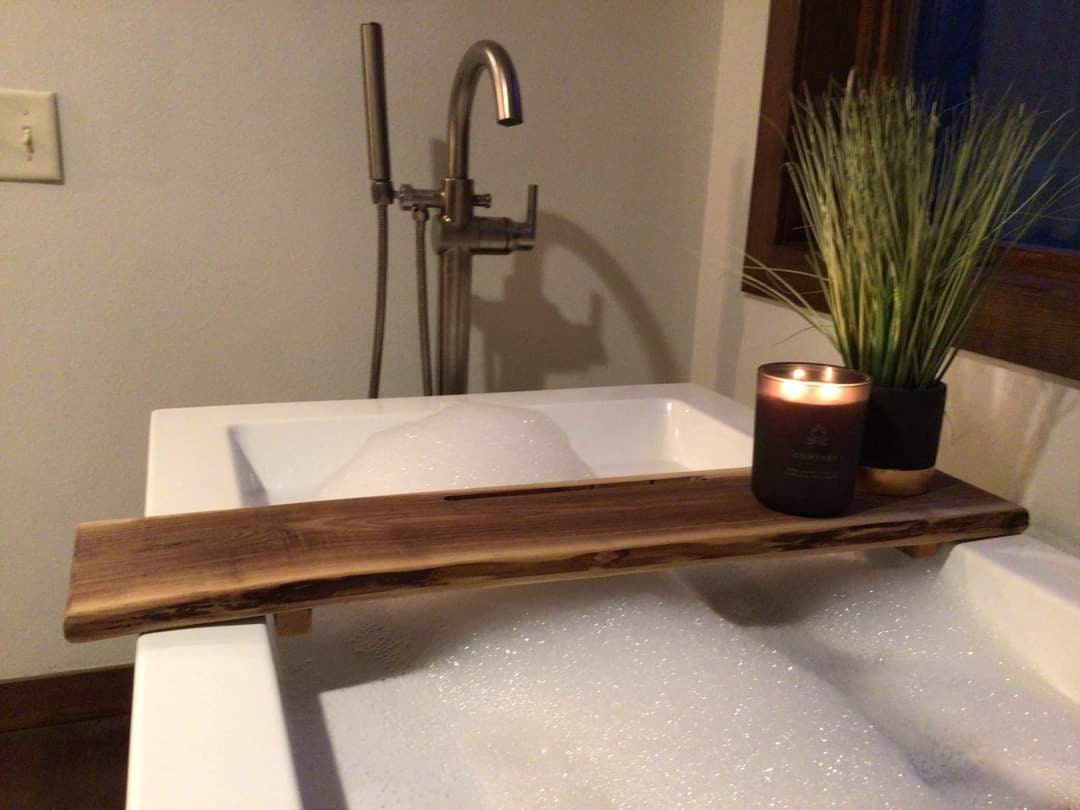 Bathtub Rack Made With Epoxy and Olive Wood, Bathtub Shelf Wood
