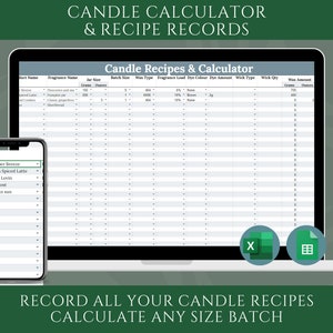 Calculadora de velas definitiva, seguimiento de recetas de velas, hoja de cálculo de velas para empresas, plantilla de fabricación de velas