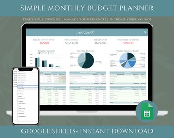 Monthly Budget Spreadsheet, Google Sheets Budget Spreadsheet, Simple Budget, Monthly Income & Expense Tracker, Paycheck Budget