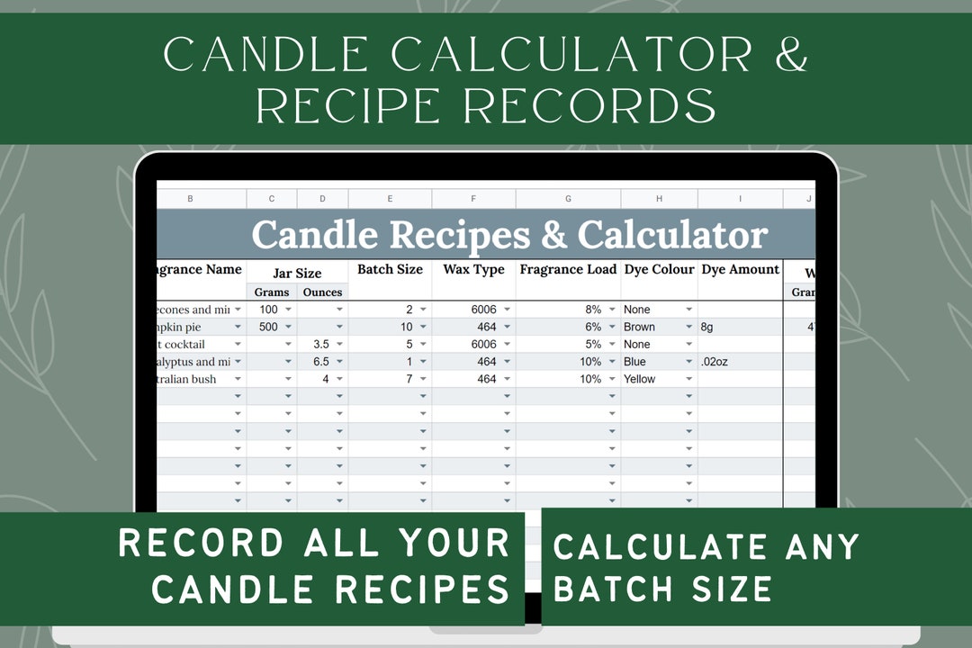 Ultimate Candle Calculator Candle Recipe Tracking Candle Etsy