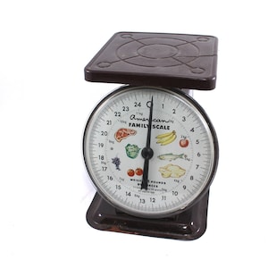 Vintage metal kitchen scale - American Family, mid century, kitchen decor, country, chippy, rustic, brown, 1950s