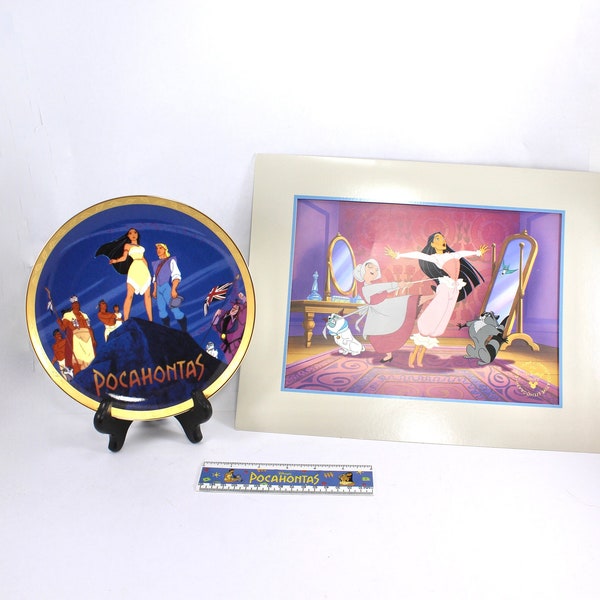 1995 Disney Pocahontas commemorative plate, lithograph and school ruler - vintage, Walt Disney World, Disneyland, toy, 1990s, 90s, collector