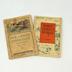 Two sweet 1930s schoolbook readers - vintage, primers, stories, fables, elementary school, children's books, textbooks, reading class