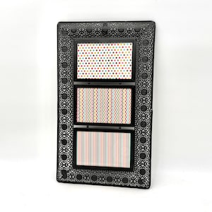 Vintage triple 4x6 picture frame - three openings, three, landscape oriented, 6x4, wall hanging, black metal, 1990s, 2000s, Y2K