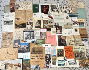 Vintage ephemera bundle for scrapbooking, junk journals, or crafts - lot, antique photos, maps, newspapers, cards, lithographs