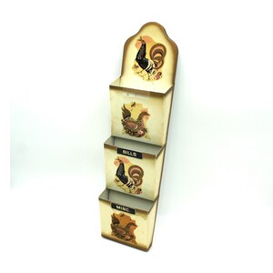 Cute vintage metal three slot mail sorter - wall hanging, kitchen, roosters, chickens, organizer, mid century, MCM, accessories, drop zone