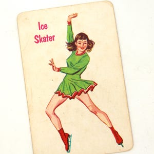 Vintage 1960s "Ice Skater" game card - Old Maid, figure skating gift, scrapbooking, ephemera, decoration, art