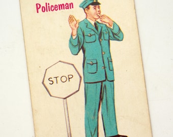 Vintage 1960s "Policeman" game card - Old Maid, police officer, scrapbooking, ephemera, gift for policemen, decoration, art