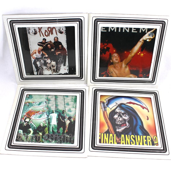 YOUR CHOICE vintage 1990s carnival glass prizes - Korn, Eminem, Limp Bizkit, fair, picture, cardboard, 6x6, 6", music, rock, rap, bands