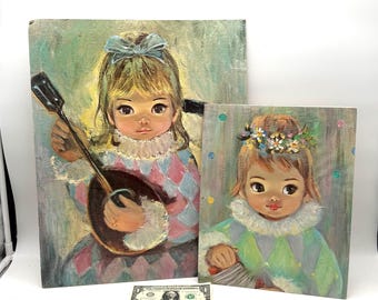 SET OF 4 Vintage Big Eyes Prints - Artist Eden, Harlequins