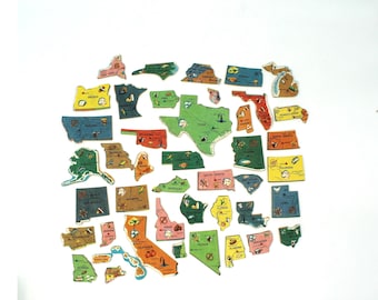 Your choice vintage jigsaw puzzle pieces U.S. states - USA, scrapbooking, display, crafts, California, Texas, Florida, New York, Puerto Rico