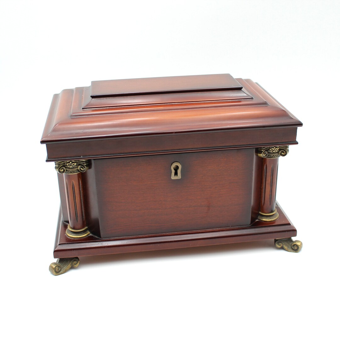 Stunning Vintage Bombay Company Jewelry Box Wood, Wooden, Miniature Chest, Mahogany Tone, 1990s