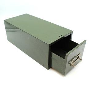 Large vintage green metal filing drawer - card catalog, steel, storage, files, office, industrial, military, Steelmaster