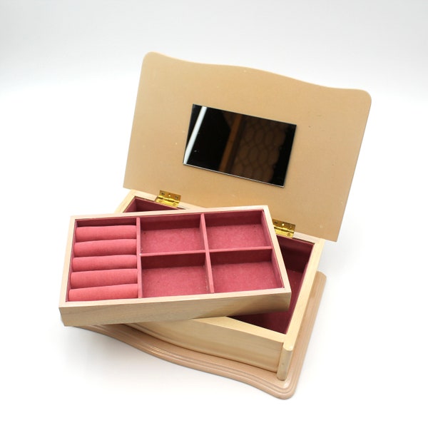 Pretty vintage MELE brand jewelry box - 1980s, 80s, pink, beige, wood, wooden, dresser, vanity