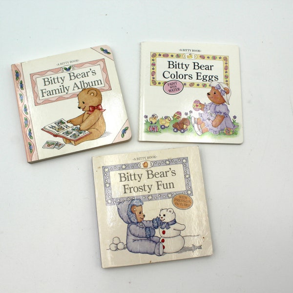 Vintage Bitty Bear books - Pleasant Company, American Girl, Bitty Baby, teddy bear, 1990s, Frosty Fun, Family Album, Colors Eggs