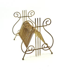 Stylish vintage gold tone letter holder or mail sorter - metal, office supplies, decor, desk accessories, paper sorter, holder