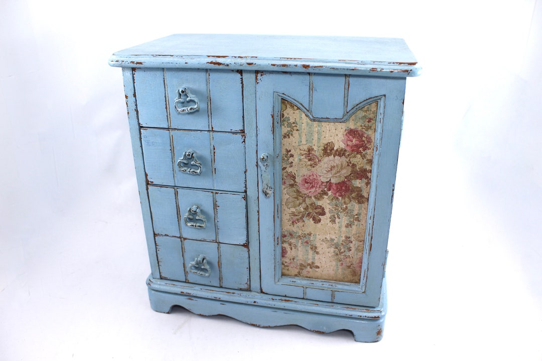 Lovely Redone Vintage Wooden Jewelry Box Painted Wood, Blue, Chippy ...