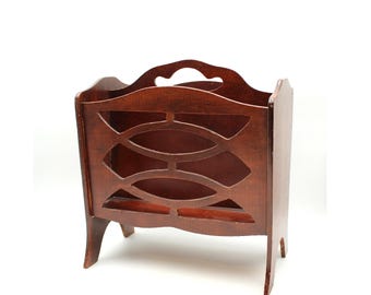 Charming vintage mid century wooden magazine rack - storage, midcentury, MCM, wood, storage, holder, display