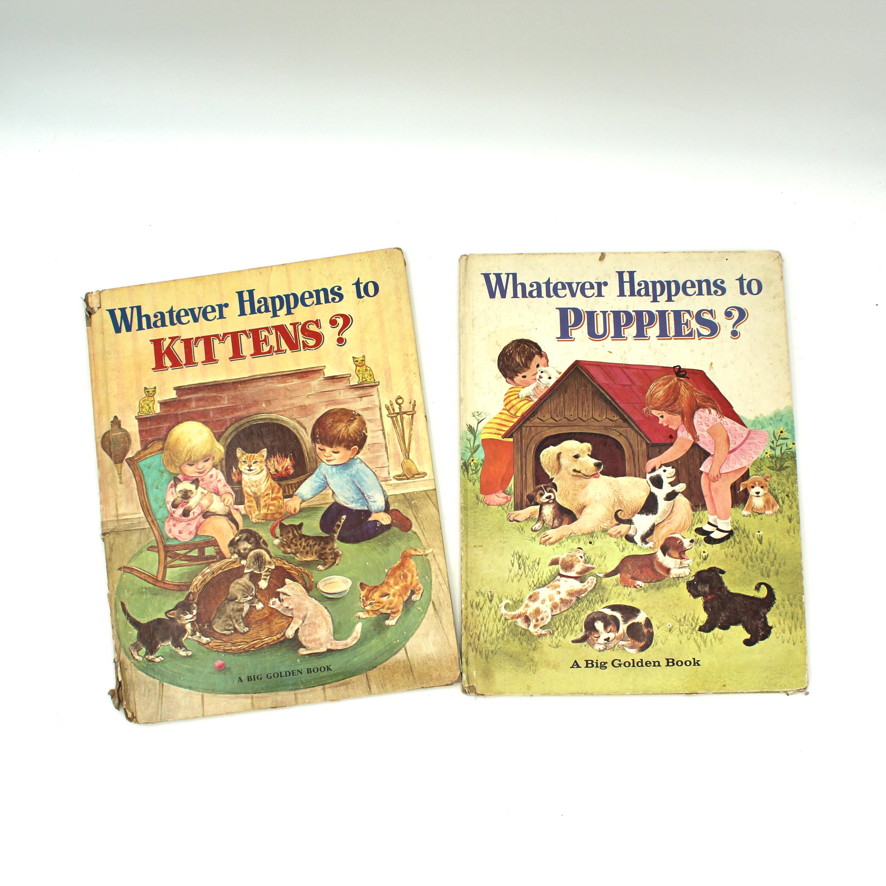 Two Vintage 1960s Big Golden Books - Whatever Happens to Puppies