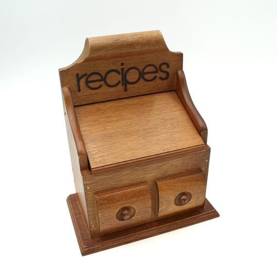 Vintage Wooden Recipe Box - 3x5 Cards Size, Wooden, Wood, Lid