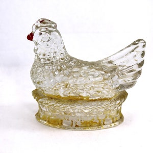 Vintage glass chicken figurine - decoration, decor, farm animal, Japan, hen, farmhouse decor, midcentury