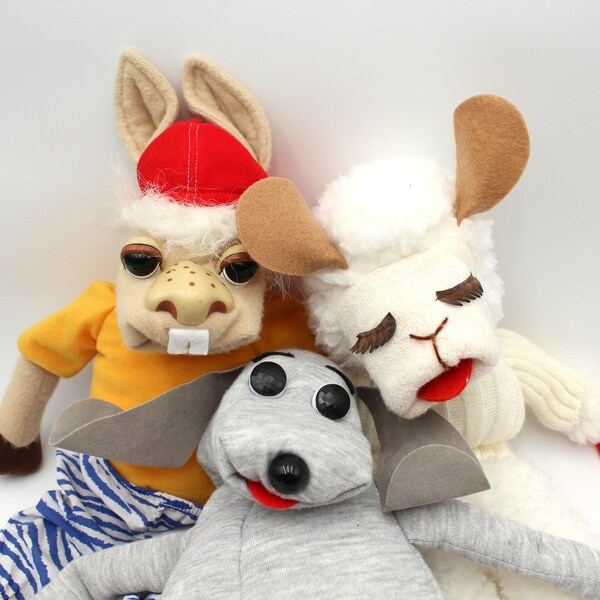 Cute vintage 1990s Lamb Chop Playalong hand puppets - Lambchop, Shari Lewis, Play-Along, Hush Puppy, Charlie Horse