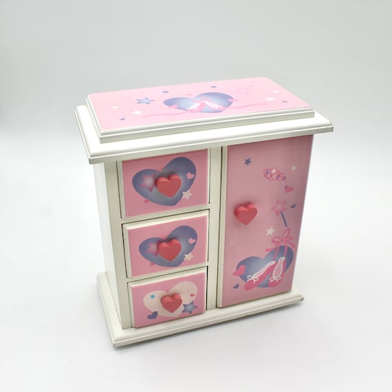 1980s or 90s pink and white girl's jewelry box - v
