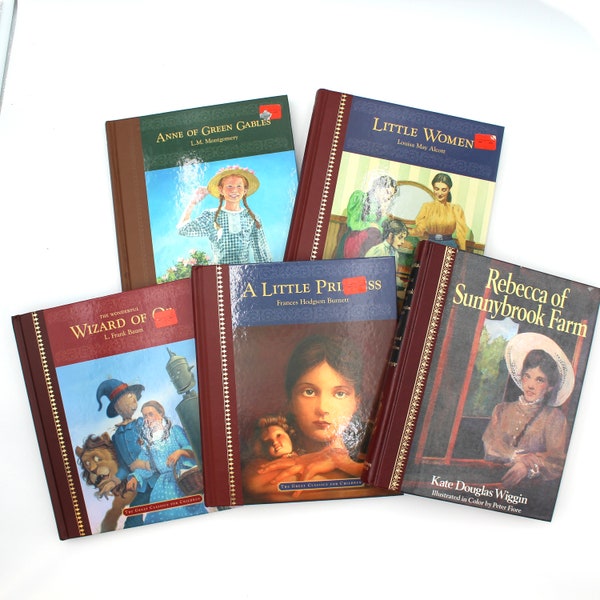 Five classic novels for girls and boys - Little Women, Anne of Green Gables, Wizard of Oz, A Little Princess - hardcover books, abridged