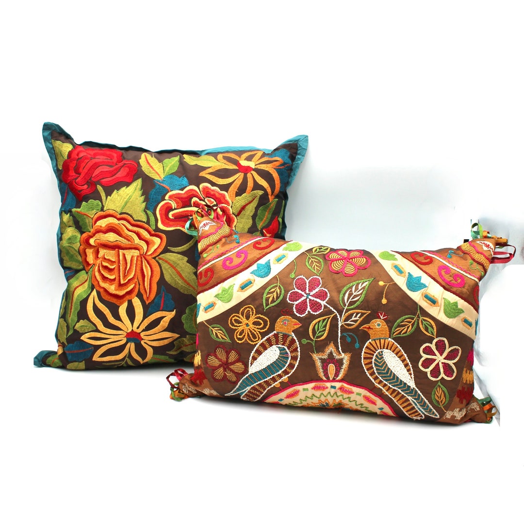 Two Vintage Pier 1 Throw Pillows Decorative, Bright Colors, Jewel Tones