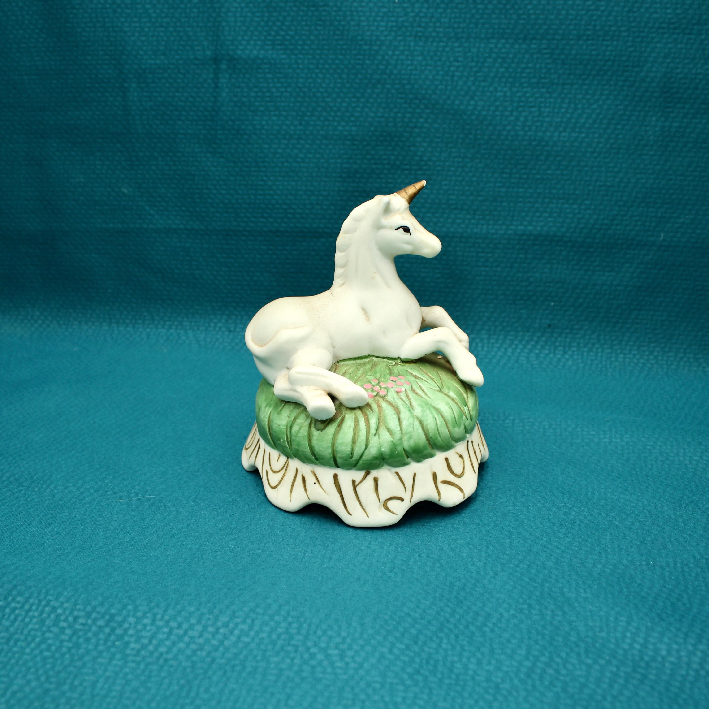 Pretty Vintage Porcelain Unicorn Music Box Figurine - 80s, 1980s