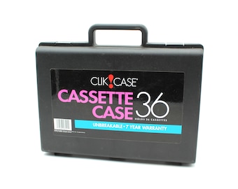 Vintage Clik Case black plastic cassette tape holder - 1980s or 1990s, holds 36 tapes, storage container for your mix tapes!