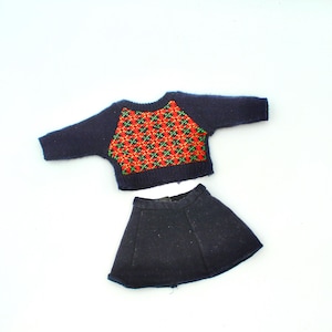 Vintage Molly McIntire American Girl doll outfit - made in Hungary, argyle sweater, knit, blue navy felt skirt, Pleasant Company, original