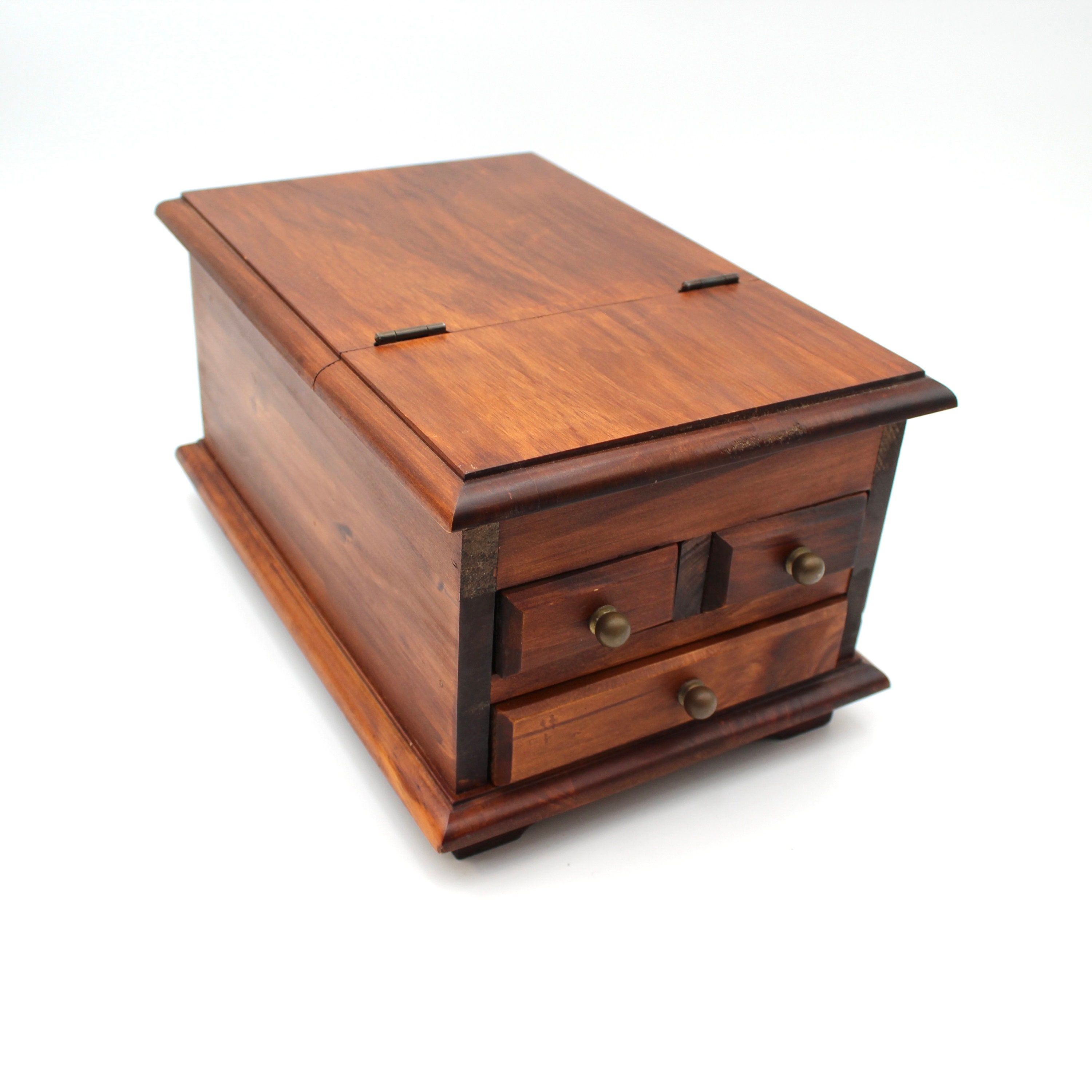 Wonderful Vintage Wood Folding Mirror Vanity Box - Antique