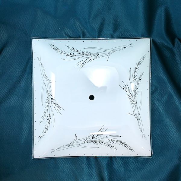 Vintage square glass ceiling light cover - white, frosted, wheat, retro, mid century, ceiling flush mount, lighting, 50s, 40s