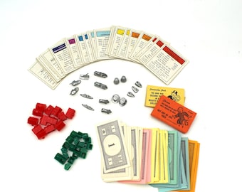 Your choice replacement Monopoly game pieces - metal pawns, markers, money, bills, property cards, deeds, houses, hotels, 1960s