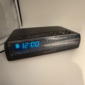 1980s/1990s blue numbers vintage digital alarm clock - Radio Shack Chromatic 295, black, LED, dual alarm, snooze, buzzer, electric