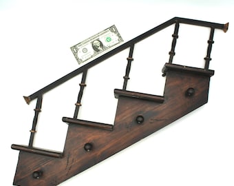 LARGE vintage wooden staircase wall shelf - rustic, knick knack, display, farmhouse, cottage style, cottagecore, stairs, steps