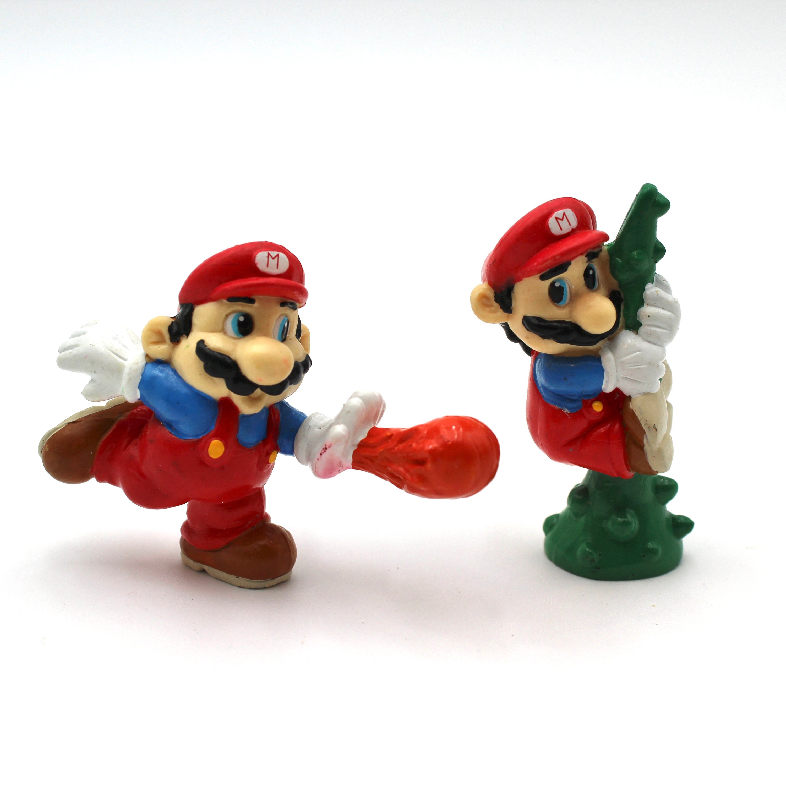 Two Vintage Super Mario Bros. PVC Figurines 1989, 80s, 1980s, Plastic, Red  Overalls, Toys, Fireball, Vine 