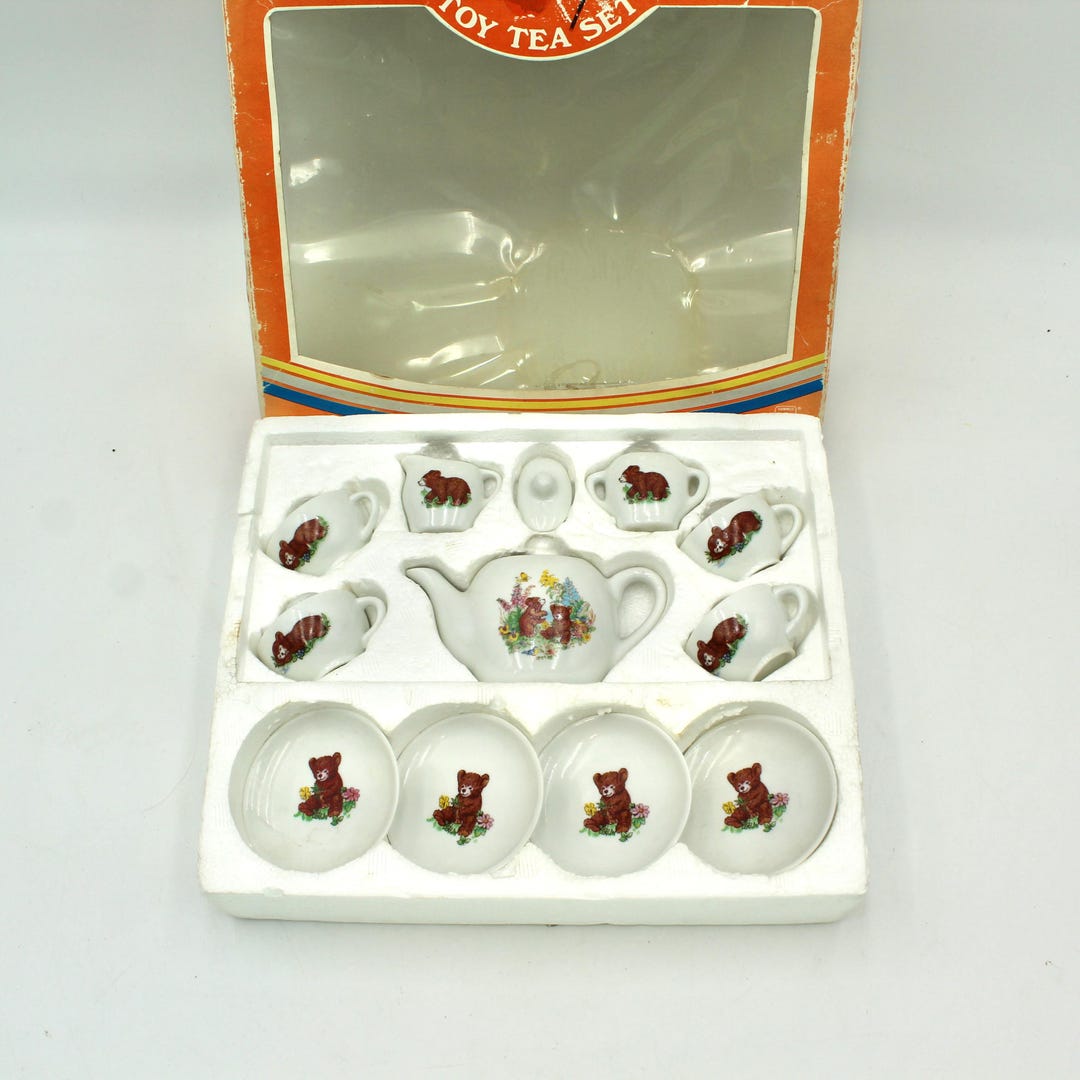 Vintage Child's Tea Set - Porcelain, China, White, Teddy Bears, Small ...