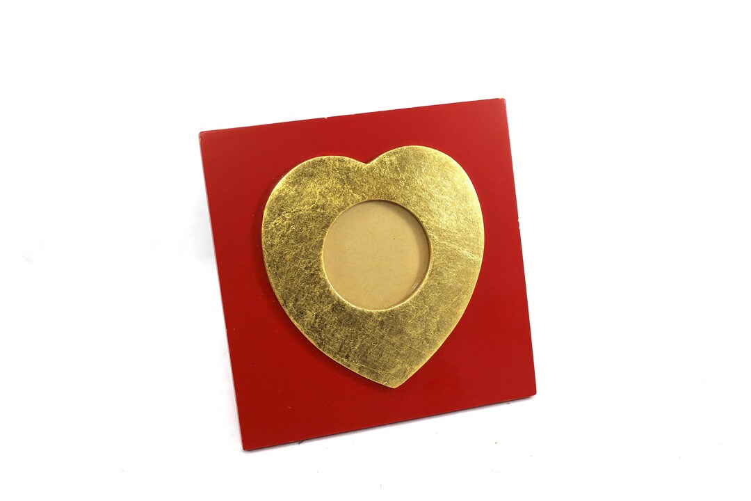 Vintage Heart Shaped Picture Frame Valentine's Day, Sweetheart, Boyfriend, Red, Gold, Small